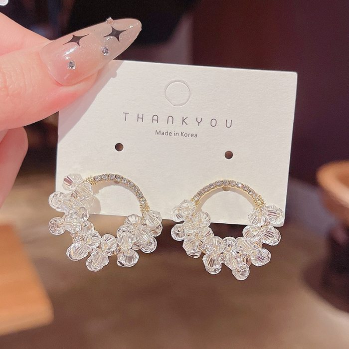 Wholesale Sterling Silver Post Fashion Women Crystal String Beads Stud Earrings Jewelry Women Gift