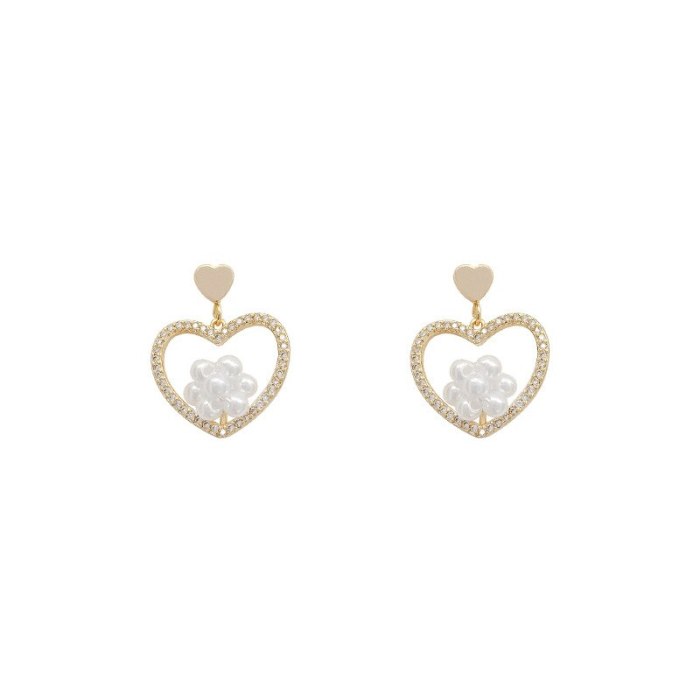 Wholesale 925 Silver Pin Earrings Women's Heart Pearl Stud Earrings Jewelry Women Gift