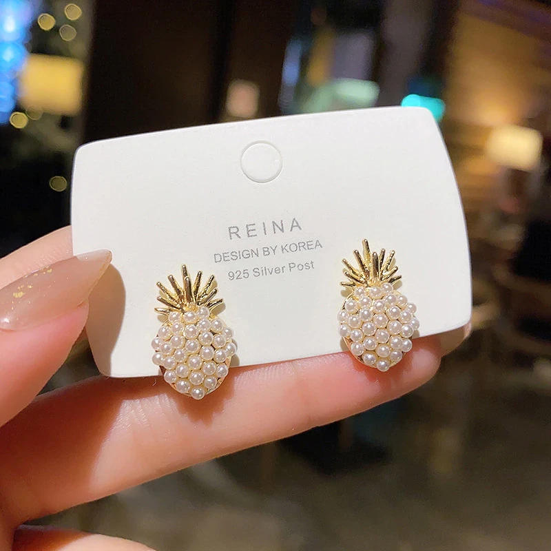 Wholesale Sterling Silver Post Pearl Pineapple Stud Earrings For Women Jewelry Women Gift