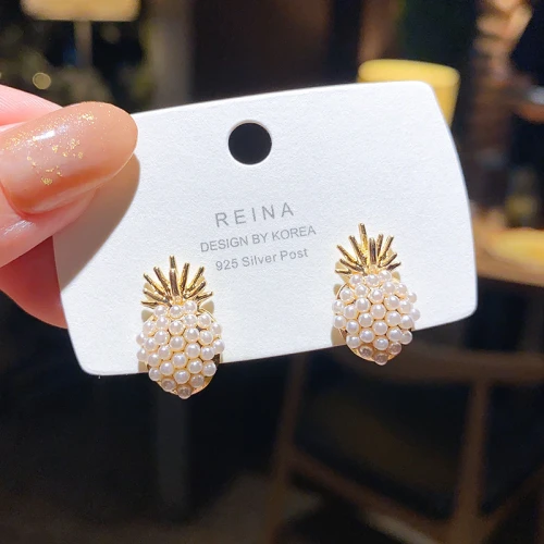 Wholesale Sterling Silver Post Pearl Pineapple Stud Earrings For Women Jewelry Women Gift