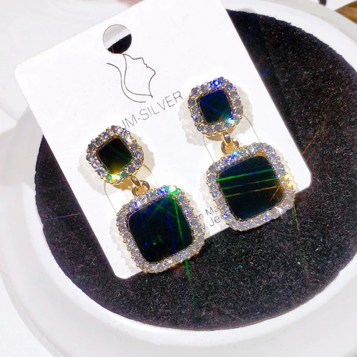 Wholesale 925 Silver Post Black Square Earrings Eardrops Earrings Jewelry Women Gift