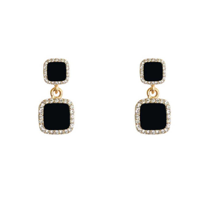 Wholesale 925 Silver Post Black Square Earrings Eardrops Earrings Jewelry Women Gift