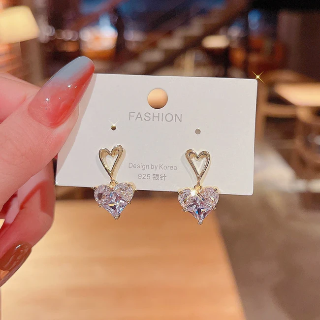 Wholesale Sterling Silver Post Loving Heart Zircon Pendant Women Stud Earrings Jewelry Women Gift