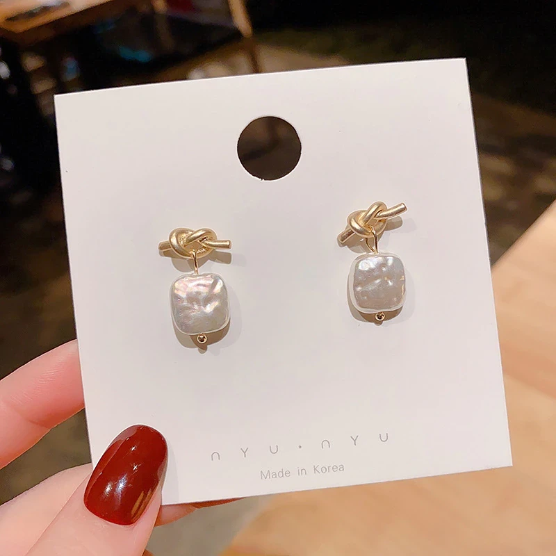 Wholesale 925 Silver Post Square Pearl Women Stud Earrings Jewelry Women Gift