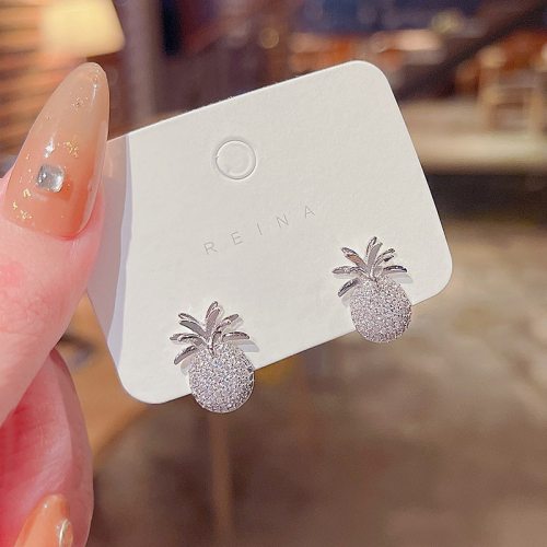 Wholesale Pineapple Earrings S925 Silver Stud Earrings Jewelry Women Gift