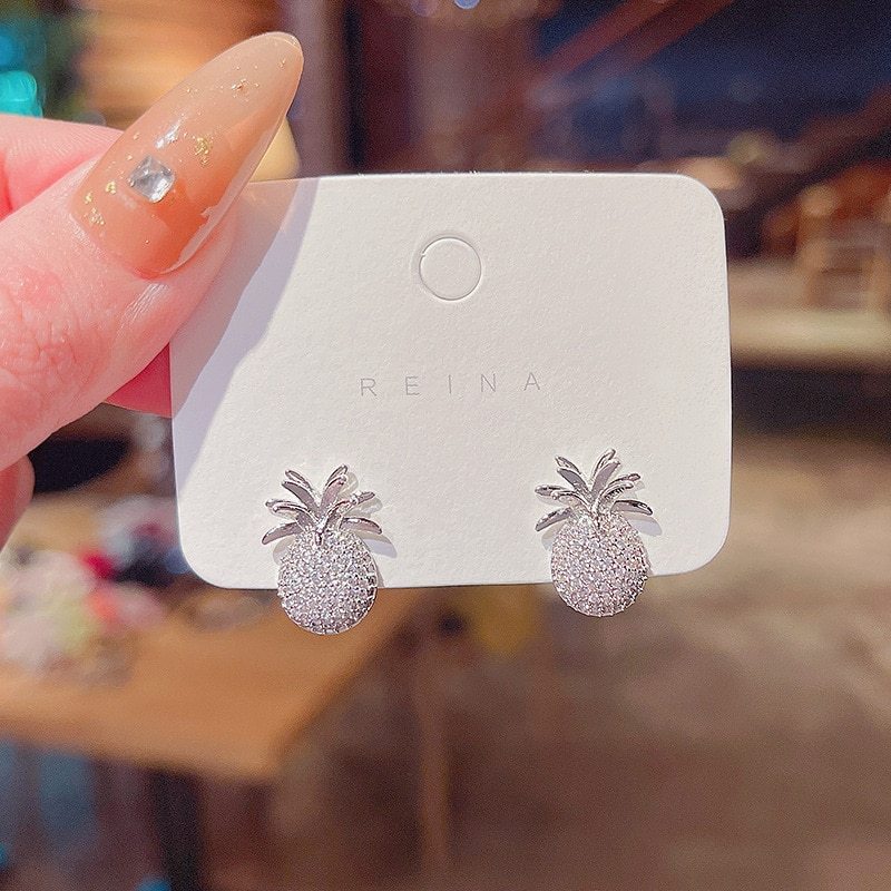 Wholesale Pineapple Earrings S925 Silver Stud Earrings Jewelry Women Gift