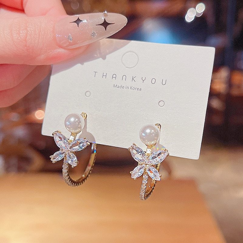 Wholesale Sterling Silver Post Fashion Circle Zircon Butterfly Women Stud Earrings Jewelry Women Gift