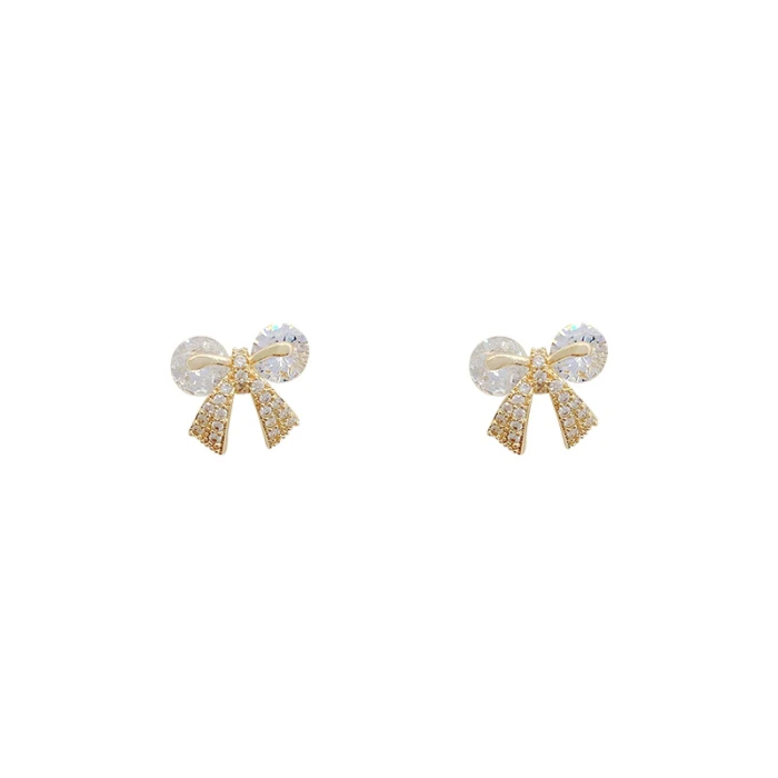 Wholesale Sterling Silver Post Bow Women Zircon Stud Earrings Jewelry Women Gift