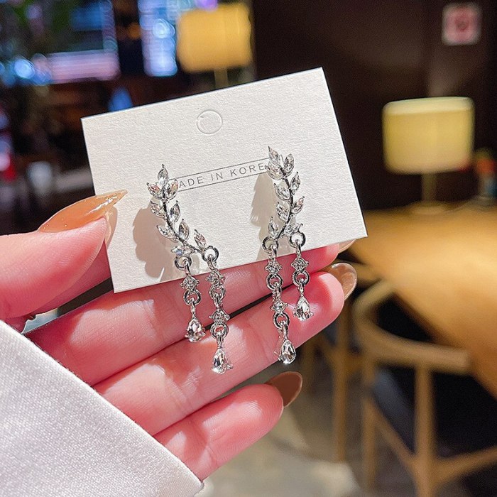 Wholesale Sterling Silver Post Long Fringe Women Zircon Stud Earrings Jewelry Women Gift