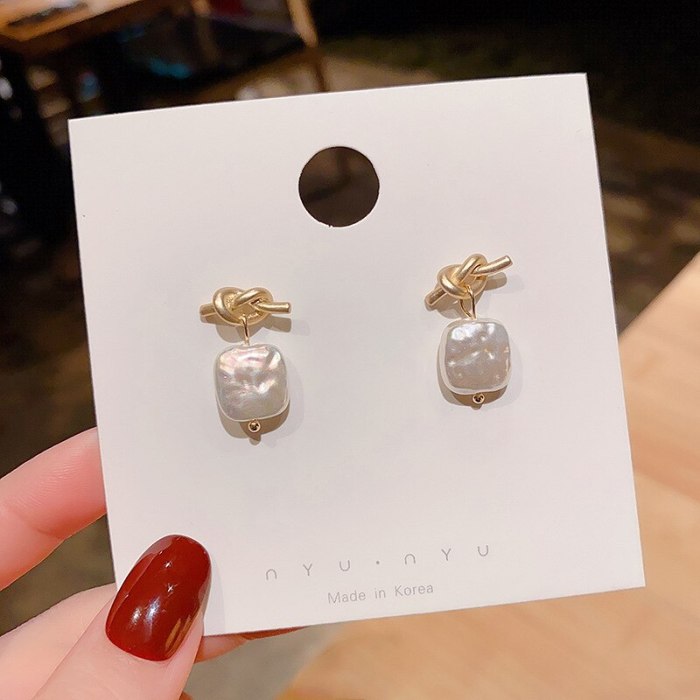 Wholesale 925 Silver Post Square Pearl Women Stud Earrings Jewelry Women Gift