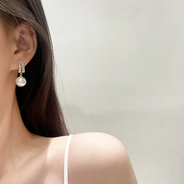 Wholesale 925 Silver Post Fashion Pearl Pendant Women Stud Earrings Jewelry Women Gift
