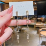 Wholesale Sterling Silver Post Rhinestone-Encrusted Chain Long Women Stud Earrings Jewelry Women Gift