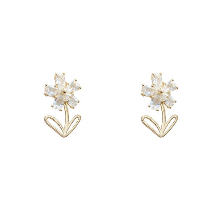 Wholesale Sterling Silver Post Zircon Flower Women Stud Earrings Jewelry Women Gift