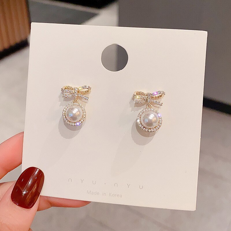 Wholesale 925 Silver Stud Bow Pearl Stud Women Earrings Jewelry Women Gift
