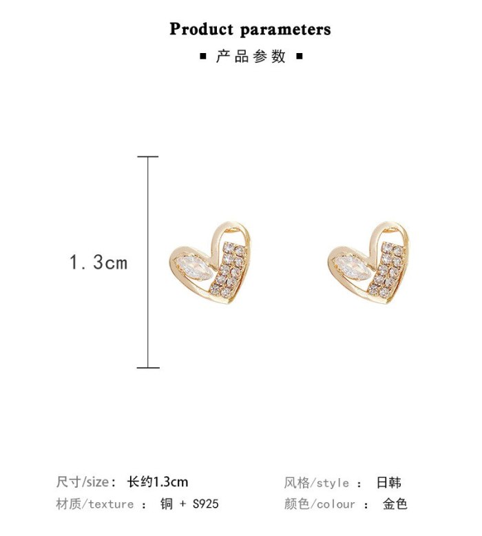 Wholesale 925 Silver Post Love Heart Stud Earrings Zircon Earrings For Women Eardrop Earring Jewelry Women Gift