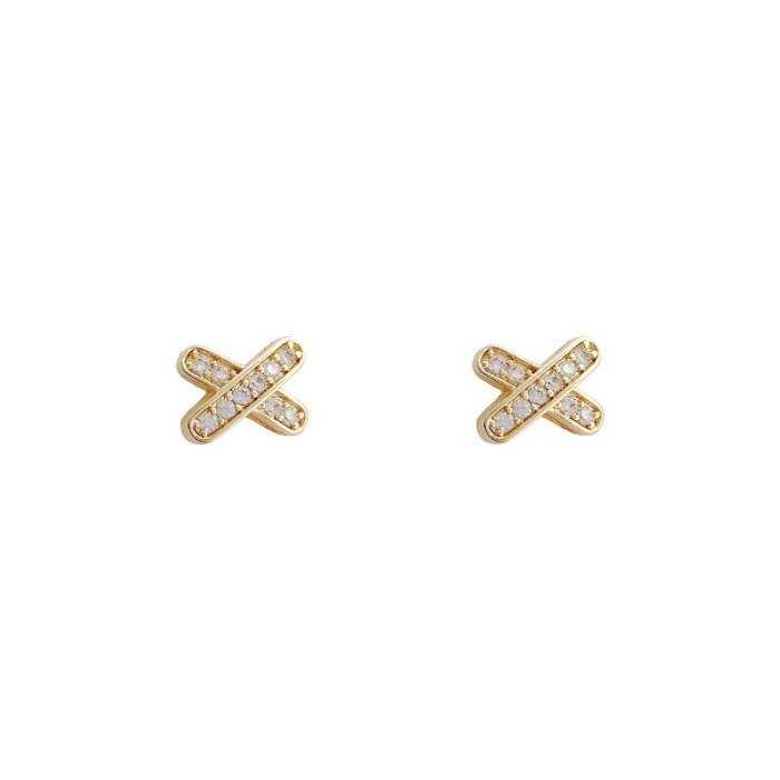 Wholesale Fashion Cross Diamond Stud Earrings 925 Silver Pin Women Earrings Jewelry Women Gift