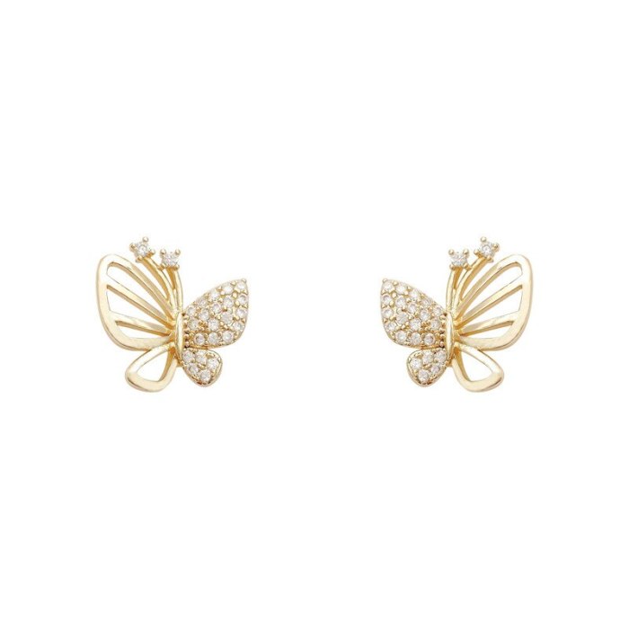 Wholesale Sterling Silver Post Butterfly Women Zircon Stud Earrings Jewelry Women Gift