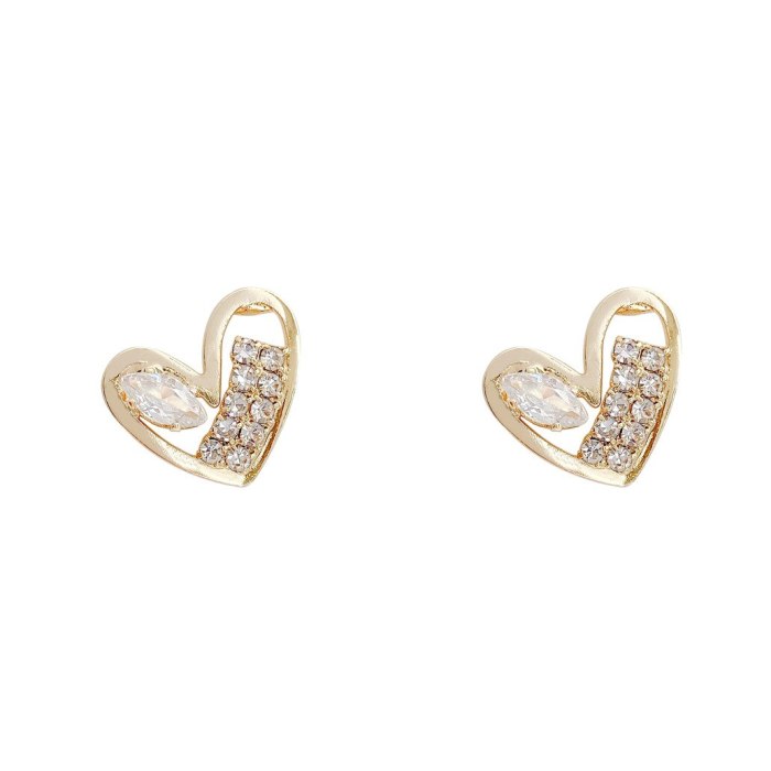 Wholesale Sterling Silver Post Zircon Peach Heart Women Stud Earrings Jewelry Women Gift