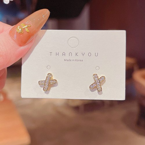 Wholesale Fashion Cross Diamond Stud Earrings 925 Silver Pin Women Earrings Jewelry Women Gift