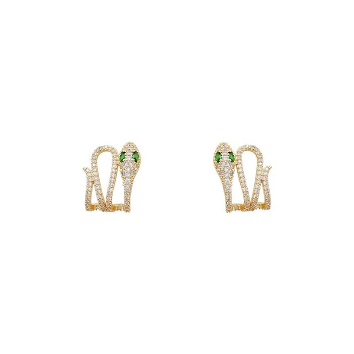 Wholesale Emerald Eye Snake Full Diamond Women Sterling Silver Post Stud Earrings Jewelry Women Gift