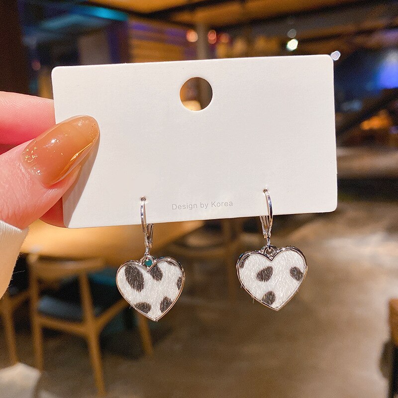 Wholesale Sterling Silver Post Leopard Print Spots Love Heart Women Stud Earrings Jewelry Women Gift