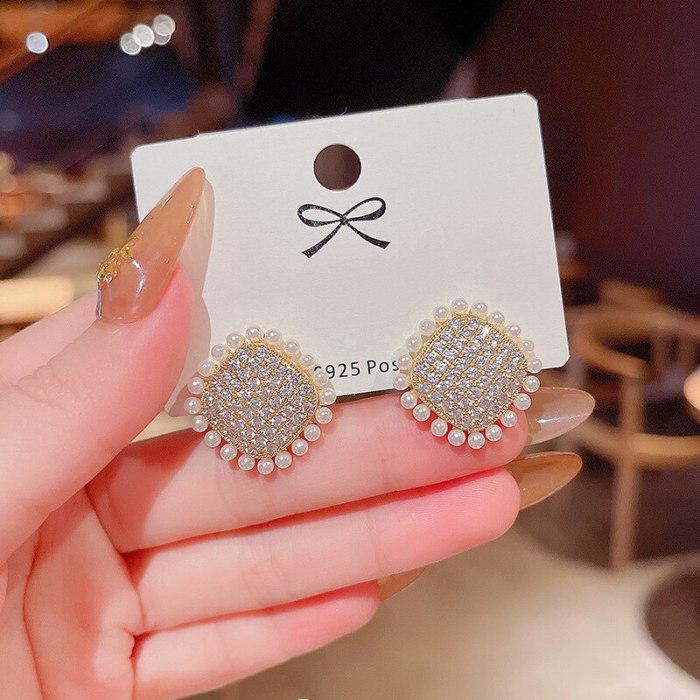 Wholesale Sterling Silver Post Zircon Pearl Earrings Bow Stud Earrings Eardrops Jewelry Women Gift
