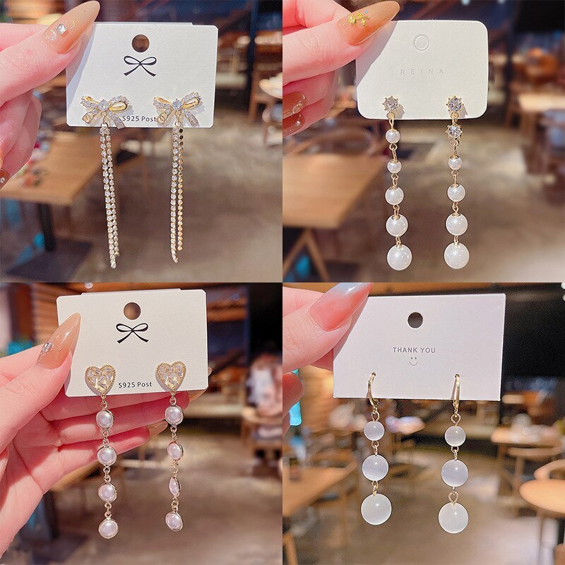 Wholesale Sterling Silver Post Zircon Pearl Earrings Bow Stud Earrings Eardrops Jewelry Women Gift