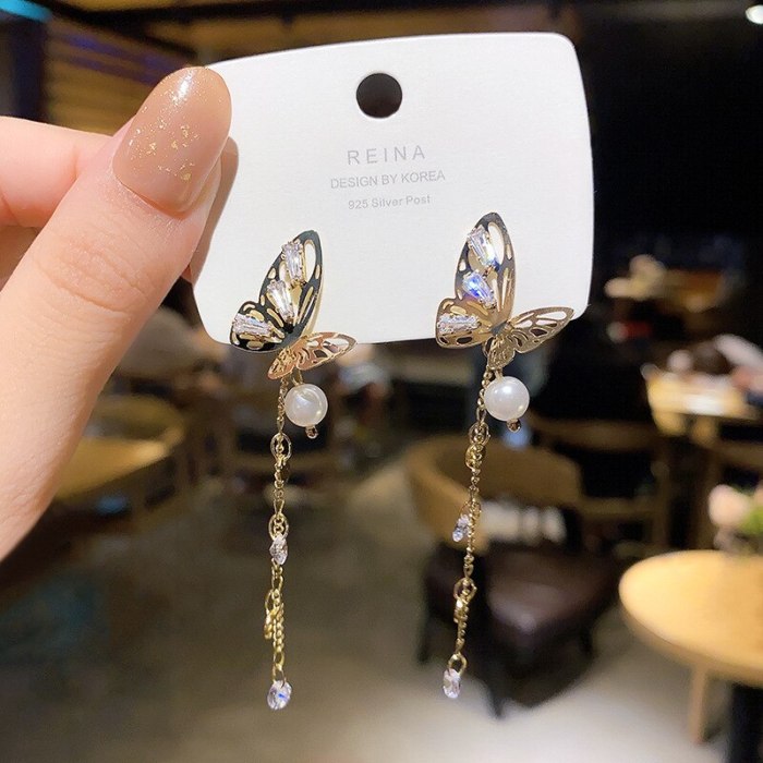 Wholesale Sterling Silver Post Zircon Butterfly Earrings For Women Eardrop Earring Wholesale Jewelry Women Gift