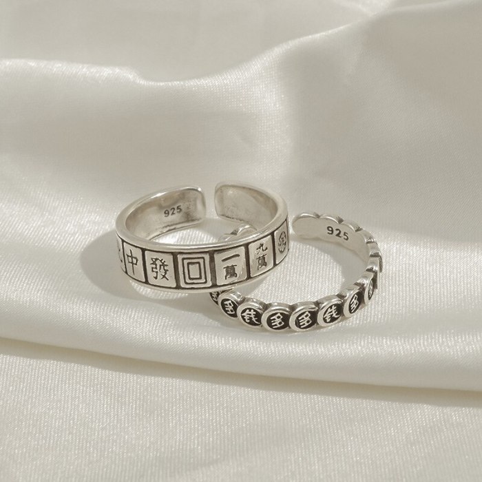 Wholesale Mahjong Text Open Ring Ins Ring Bracelet Female Dropshipping Jewelry