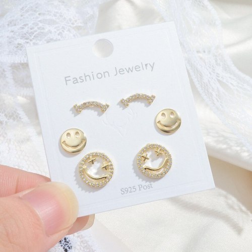 Wholesale Sterling Silver Post Smile Stud Earrings Zircon Earrings for Women Dropshipping Jewelry