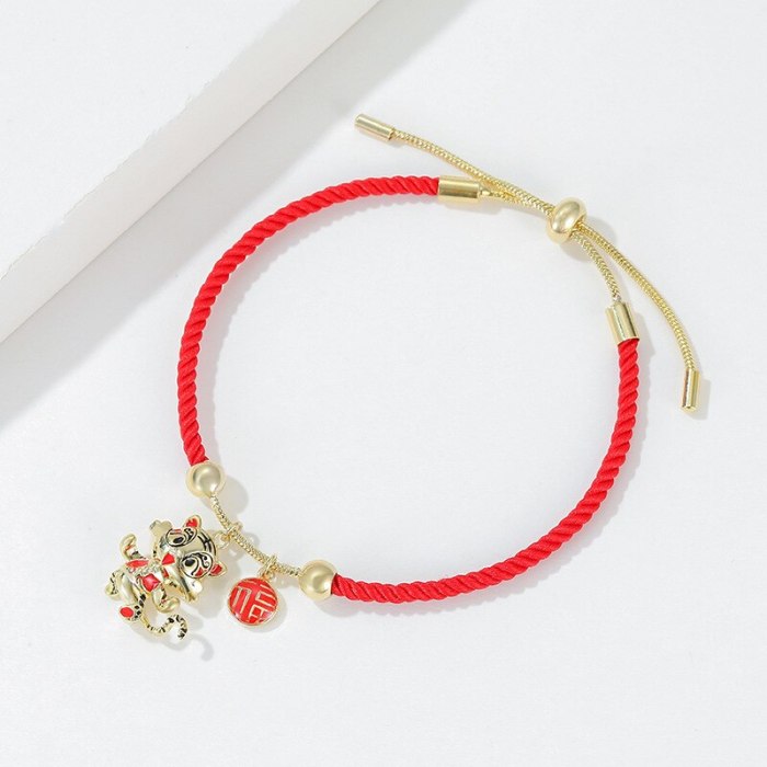 Wholesale Chinese Zodiac Tiger Red Rope Bracelet Women's Woven Red Handmade Strap Bracelet Jewelry Dropshipping Jewelry
