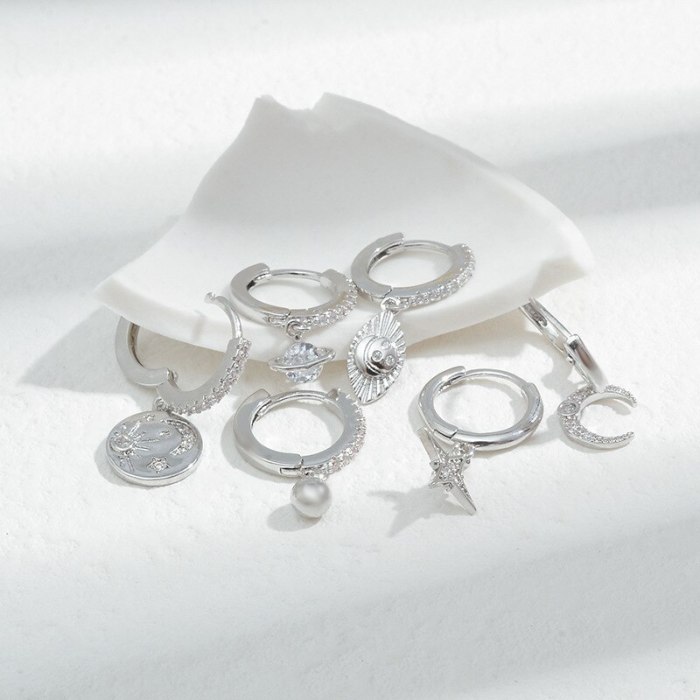 Wholesale Zircon Four Awn Star Moon Ear Clip Earrings for Women Earrings Dropshipping Jewelry