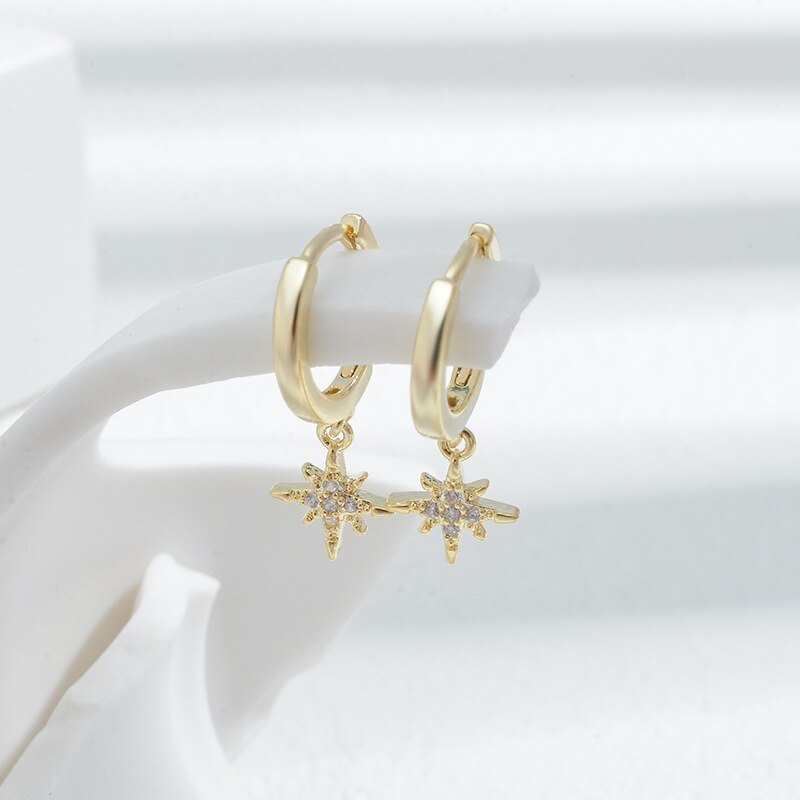 Wholesale Zircon Eight Awn Star Set Fashion Earrings Dropshipping Jewelry