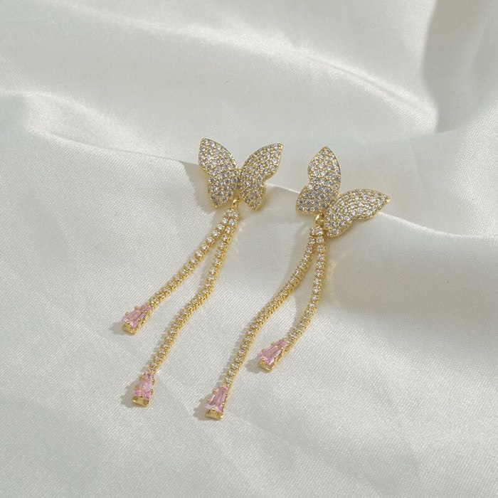 Wholesale Earrings Sterling Silver Needle Zircon Butterfly Tassel Earrings Stud Female Accessories Dropshipping Jewelry