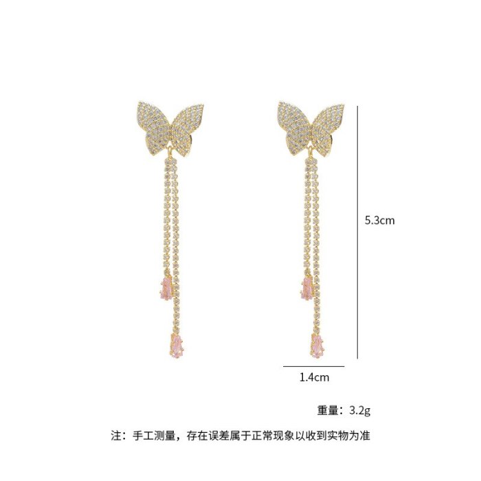 Wholesale Earrings Sterling Silver Needle Zircon Butterfly Tassel Earrings Stud Female Accessories Dropshipping Jewelry