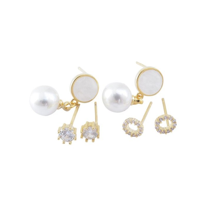 Wholesale Sterling Silver Post Zircon Stud Earrings Pearl Earrings Dropshipping Jewelry