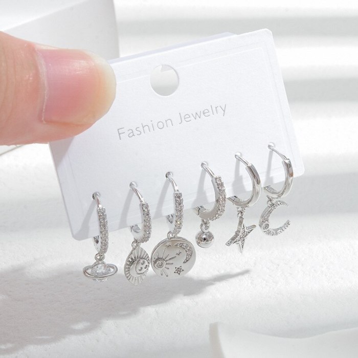 Wholesale Zircon Four Awn Star Moon Ear Clip Earrings for Women Earrings Dropshipping Jewelry
