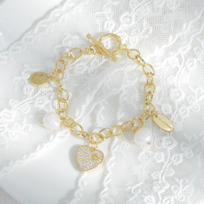 Wholesale Pearl Peach Heart Bracelet Female Zircon Bracelet Ornament Dropshipping Jewelry