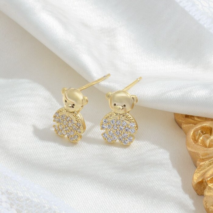 Wholesale Sterling Silver Post Zircon Bear Three-Piece  Stud Earrings Peach Heart Bow Earrings for Women Dropshipping Jewelry