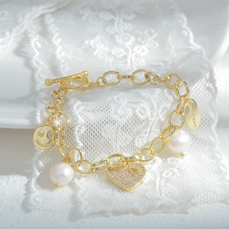 Wholesale Pearl Peach Heart Bracelet Female Zircon Bracelet Ornament Dropshipping Jewelry