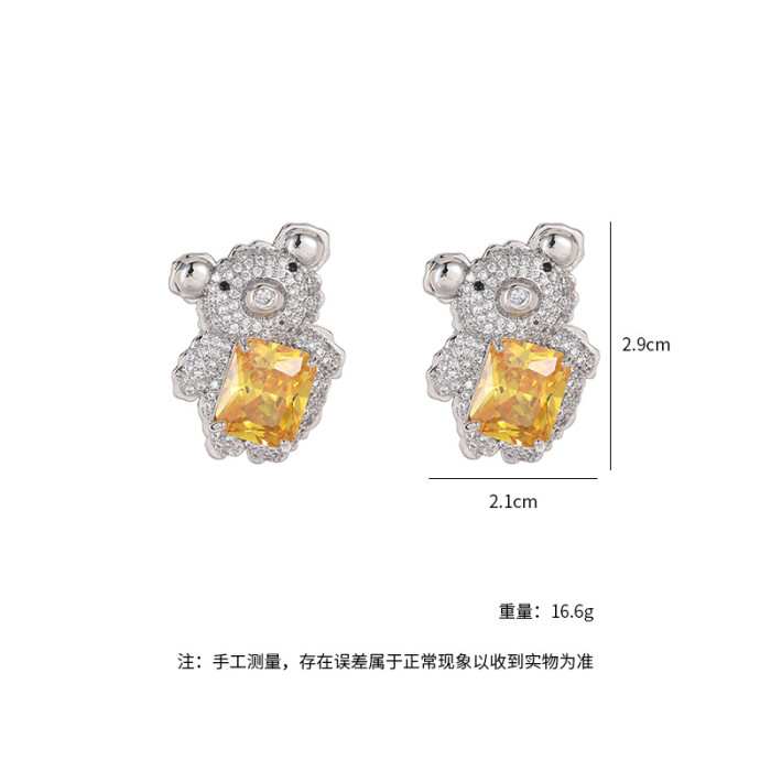 Wholesale Zircon Bear Earrings Sterling Silver Needle Earrings Stud Jewelry Gift