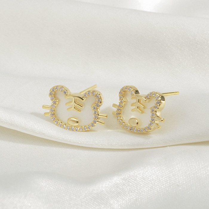 Wholesale Zircon Tiger Earrings Sterling Silver Needle Zodiac New Year Stud Earrings Jewelry Gift