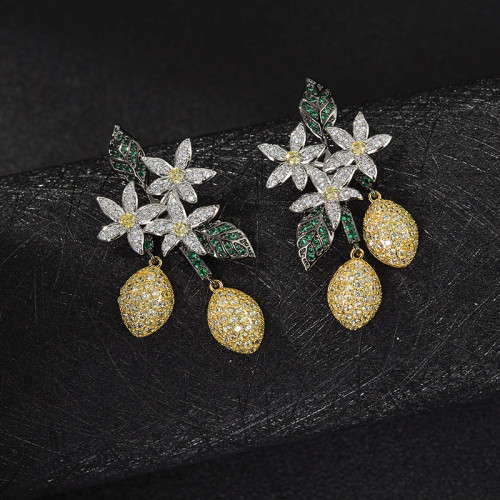 Wholesale Zircon Lemon Fashion Sterling Silver Needle Earrings Stud Jewelry Gift