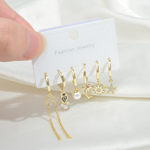 Wholesale New Zircon Eight-Pointed Stars Rivet Earring Eardrop Earring Set Jewelry Gift