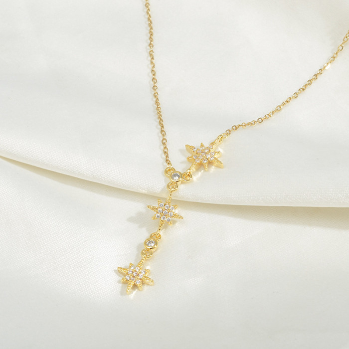 Wholesale Zircon Eight Awn Star Necklace For Women Choker Chain Neck Chain Jewelry Gift