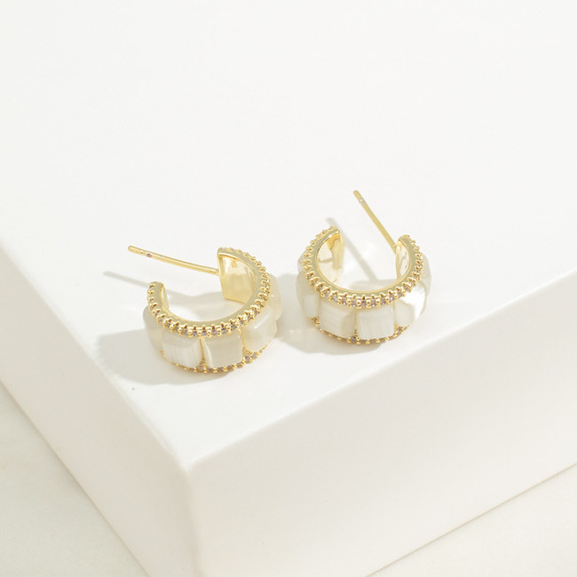 Wholesale Opal Stone Stud Female Sterling Silver Needle Eardrops Earrings Jewelry Gift