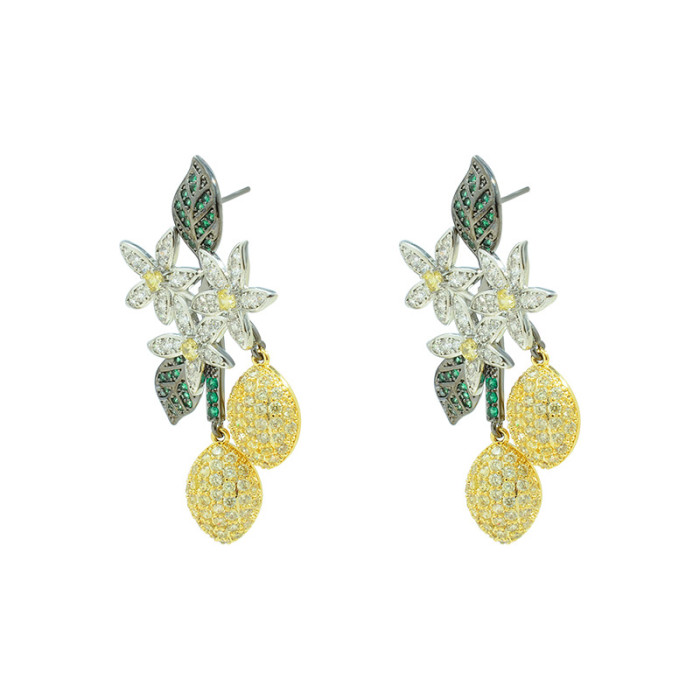 Wholesale Zircon Lemon Fashion Sterling Silver Needle Earrings Stud Jewelry Gift