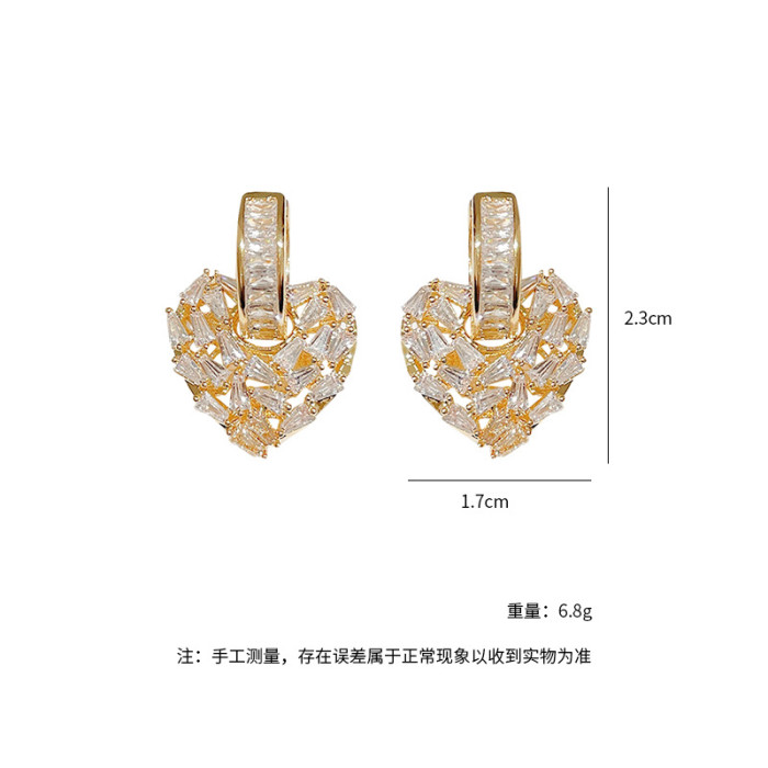 Wholesale Sterling Silver Needle Zircon Peach Heart Stud Earring Eardrops Earrings Jewelry Gift