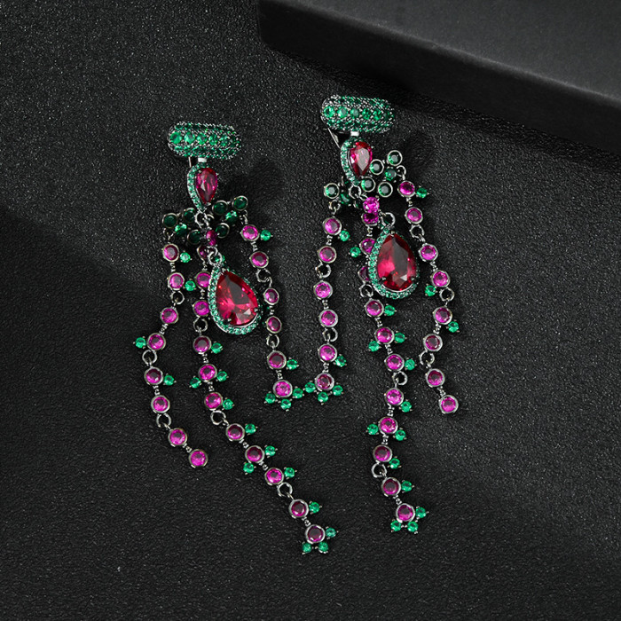 Wholesale Colorful Zircon Fashion Sterling Silver Needle Earrings Long Tassel Earrings For Women Jewelry Gift