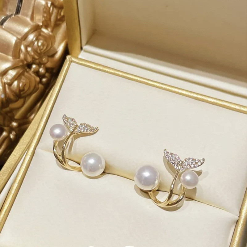 Wholesale Pearl Earrings Sterling Silver Needle Fishtail Earrings Stud Jewelry Gift